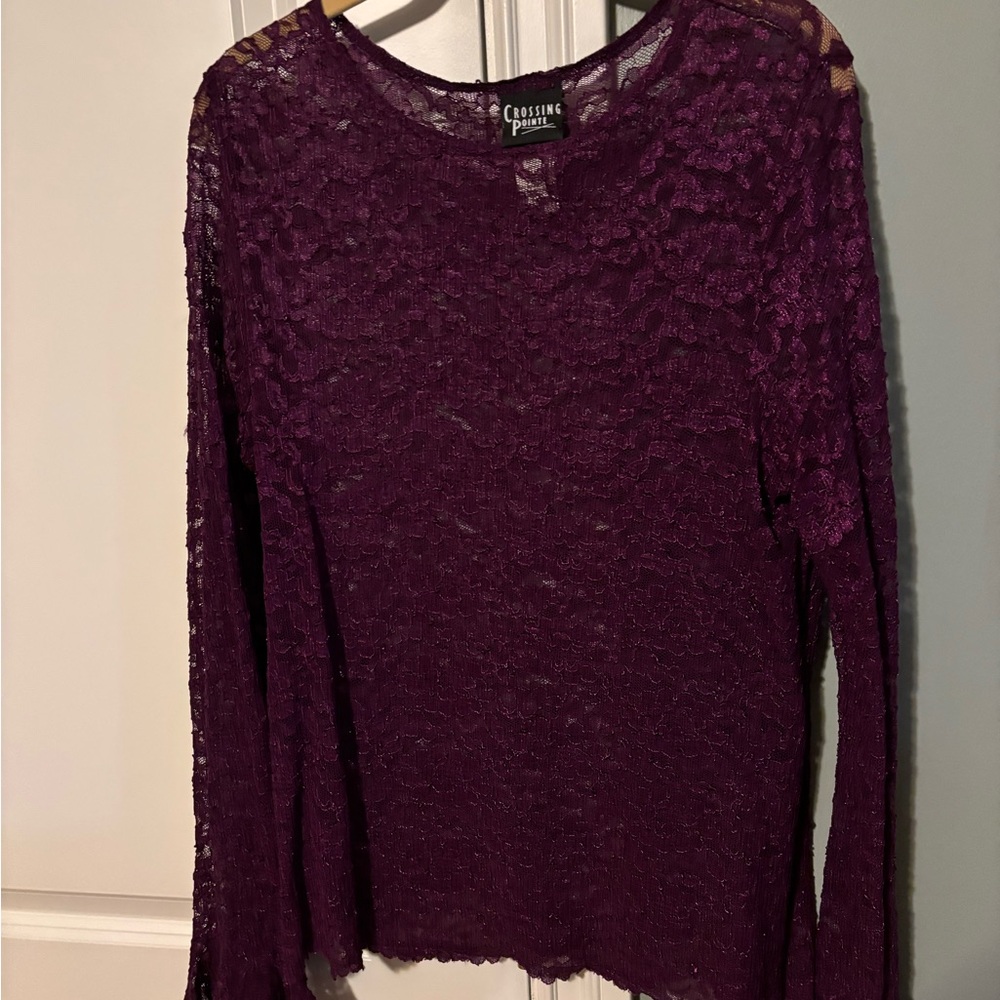 Purple long sleeve crew neck blouse